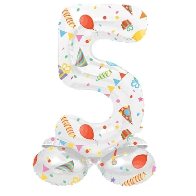 Immagine di Folat 63965 palloncino di alluminio Numero con Base Figura 5 Joyful Party Multicolore 72 cm decorazione per compleanno, anniversario, non è necessario l&#039;elio
