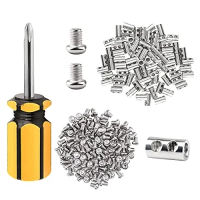 Immagine di FSHIHINE 100 Pezzi Morsetti per Fune Metalliche, Duplex Cavo, Cavo Acciaio Dametro di 1 2 mm, Clip Metallica con Tappo a Vite Forma e Cacciavite, Regolabili Alluminio