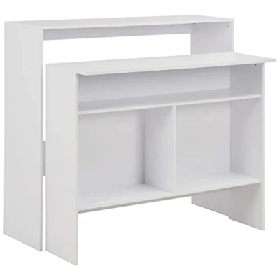 Immagine di vidaXL Tavolo da Bar 2 Livelli Funzionale Stabile Resistente Design Stile Lineare con Ripiani Elegante Tavolino Tavolinetto Pub Bistrot Tavola Bianco