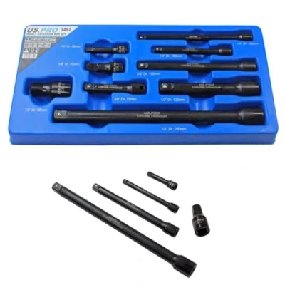 Immagine di Prolunga per avvitatore a percussione, 1/4, 3/8&quot;, 1/2&quot;, set da 9 pezzi