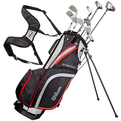 Immagine di Wilson Set completo per principianti, 10 mazze da golf con sacca, Uomini (mano sinistra) Stretch XL, Nero/Grigio/Rosso, WGG157550