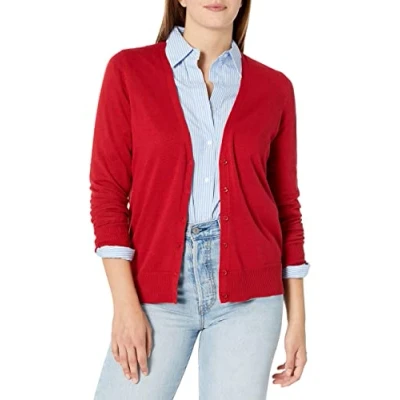 Immagine di Amazon Essentials Cardigan Leggero Girocollo (Disponibile in Taglie Forti) Donna, Rosso, 4XL Plus