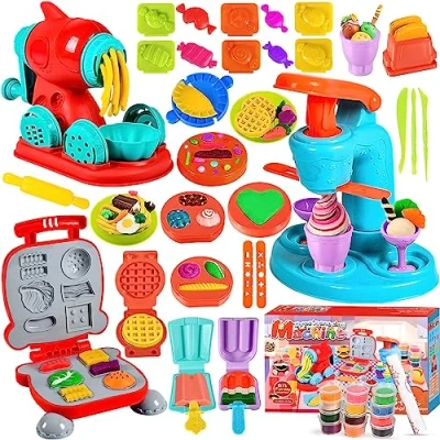 Immagine di MUOIVG Formine per Plastilina, 51 Pezzi, Giochi Bambini 2 10 Anni, Accessori, regalini fine Festa Compleanno Ragazzo, Pasta da Modellare, 12 vasetti