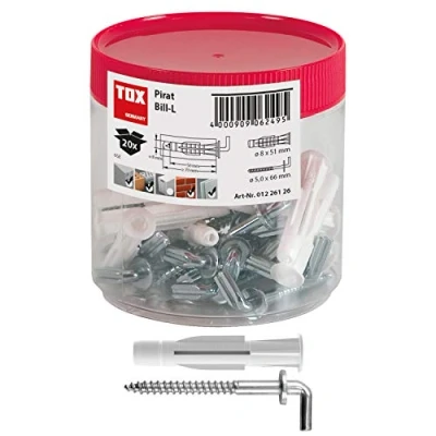 Immagine di TOX Gancio Pirat Bill L con Tassello Universale Trika in Scatola Rotonda, 20 pz, 01226126, Bianco