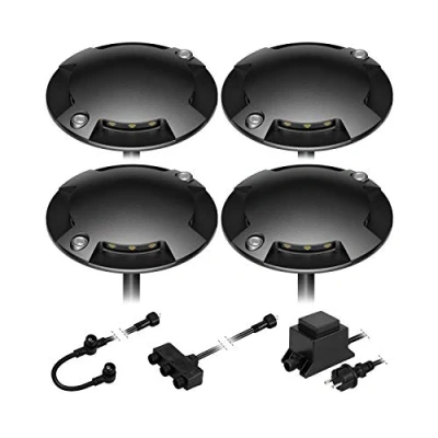 Immagine di ledscom.de Lampada da terra a LED Bunda, 4 fiamme, per esterni, nera, transitabile, bianco caldo, set
