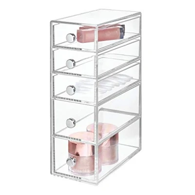 Immagine di iDesign Drawers Portaoggetti per bagno con 5 cassetti Organizer trucchi e accessori Mini cassettiera anche minuterie fai da te Plastica trasparente