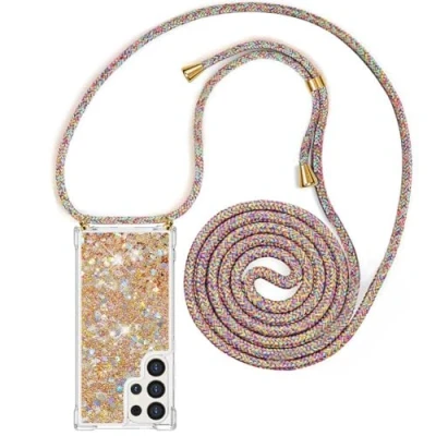Immagine di YuhooTech Custodia con Cordino per Samsung Galaxy S24 Ultra, Liquid Quicksand Cover Collana Practical Stylish, Trasparente Silicone Glitter Liquido Antiscivolo Case Cellulare Girocollo