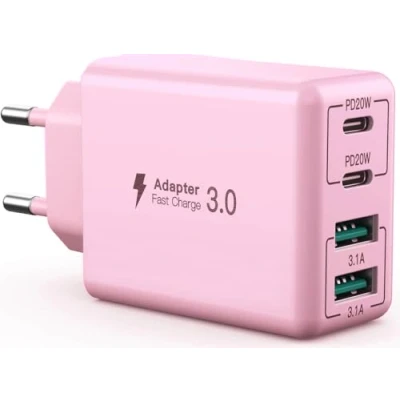 Immagine di caricatore USB C, 40W 4 porte C blocco di ricarica rapida Dual Port PD+QC multiporta tipo compatibile con iPhone 11/12/13/14/15/Pro Max/XS/XR/8/7/Samsung Telefono/Tablet