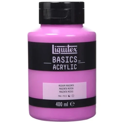 Immagine di Liquitex 8870321 Basics Pittura acrilica, Pigmenti per artisti monopigmentati, Resistente alla luce, durevole nel tempo, Finitura satinata, Flacone da 400 ml Magenta Medio