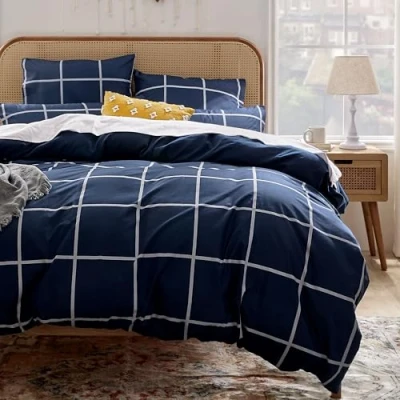 Immagine di Sonive Set Copripiumino in Microfibra 155 x 200 cm / 80 2, Tartan Blu Navy