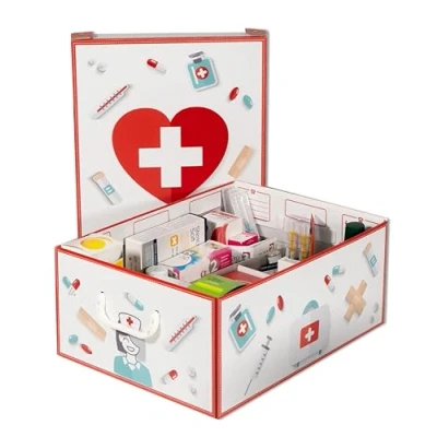 Immagine di Lavatelli Pharma Organizer, Scatola per Medicinali con Divisore Interno, Organizer Farmaci, in Cartone, 32x42x17,5 cm, Include Cassetta Primo Soccorso (vuota) e 4 Schede Mediche.