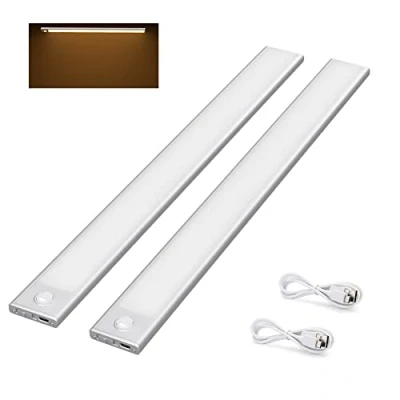 Immagine di Klighten Luce Armadio 40cm 2 Pezzi, 73 Led Luci a Batteria con Sensore, 3 Modalità, USB Ricaricabile, Notturna Striscia Magnetica, per Cucina Guardaroba, Bianco Caldo, Argento