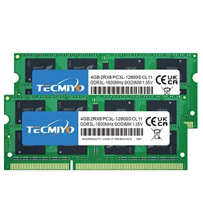 Immagine di TECMIYO 8GB kit (2x4 GB) DDR3 / DDR3L 1600MHz Sodimm RAM PC3 PC3L 12800S 12800 1.5V 1.35V CL11 204 Pin 2RX8 Dual Rank Non ECC Unbuffered Laptop Memory Module