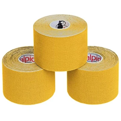 Immagine di ALPIDEX Nastro Kinesiologico Tanti Colori 1/3/ 6/12 Rotoli 5 m x 5,0 cm E Book Esempi Applicazione Tape Muscolare Cerotto, Colore:giallo, Quantità:3 rotolo