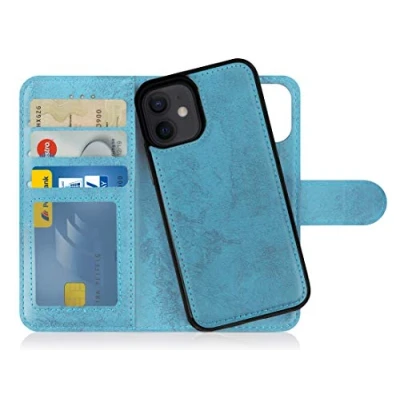 Immagine di MyGadget Cover per iPhone 12 Mini Custodia Libretto Magnetica Portafoglio Flip Wallet Case Porta Carte Similpelle PU Removibile Blu Chiaro