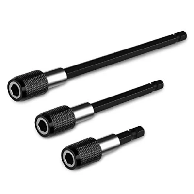 Immagine di QWORK® set di adattatori per mandrino, prolunga a stelo esagonale, porta inserti magnetica rilascio rapido viti, dadi, trapano, avvitatore, punte e chiave manuale, 3 pezzi, 0.63 cm