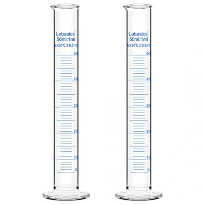 Immagine di Labasics Cilindro Graduato Vetro (2 Pacchi) 50 ml, Graduated Borosilicato di Misurazione