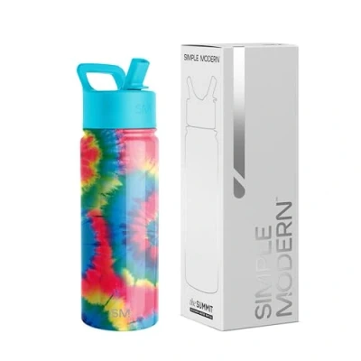Immagine di Simple Modern Bottiglia d&#039;Acqua per Bambini con Cannuccia, Vaso Termico in Acciaio Inossidabile Isolato Riutilizzabile Ragazzi e Ragazze scuola, Summit Collezione, 530ml, TieDye