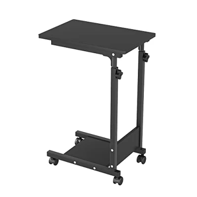 Immagine di Tavolo da Letto per Computer Portatile Altezza Regolabile 5 Ruote Bloccabili Supporto Pieghevole Legno Scrivania PC Nero, Metallo (56.5*37*/95cm Nero)