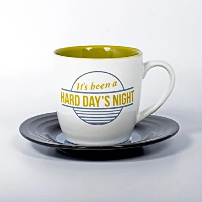Immagine di Thumbs Up! L&amp;M Mug And Saucer Set Hard Day&#039;s Night Tazza con Piattino a Forma di Vinile, Ceramica, Multicolore, 15.7 x 10 cm, 2 unità