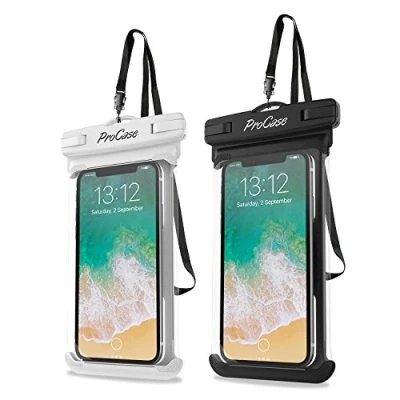 Immagine di ProCase [2 Pezzi Custodia Impermeabile Smartphone[30M/IPX8], Cover Subacquea per iPhone 15/14/13/12/11 Pro Max Mini SE XR XS, Galaxy A15/A54/A34/A25/S23/S24, Xiaomi Redmi, Huawei Fino a 7,0&quot;