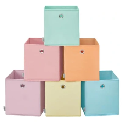 Immagine di SONGMICS Scatole Portaoggetti, Set di 6 Contenitori in Tessuto Pieghevoli, 26 x 28 cm, per Armadi a Cubo, Organizer Colorati, Cestini Portaoggetti Camera da Letto Soggiorno RFB226X01