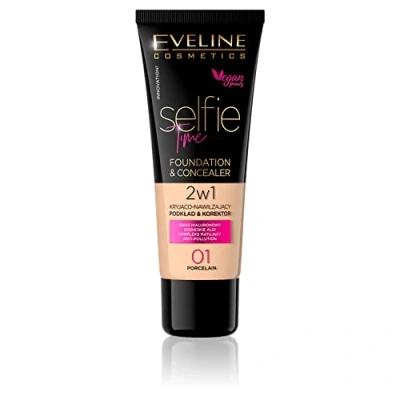Immagine di Eveline Cosmetics Selfie Time Foundation And Concealer 2in1 01 Porcelain 30ml