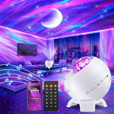 Immagine di Lampada Aurora Boreale Proiettore Stelle Soffitto,180 Colori Soffitto,Bluetooth+15 Musica Soffitto Bambini,Telecomando/Timer/360Galaxy Projector