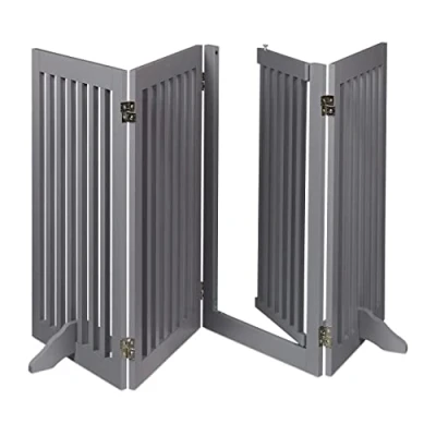 Immagine di Relaxdays Cancelletto per Bambini, Barriera Cani e Neonati, 4 Pannelli, Recinzione Scale, MDF, 92x207 cm, Grigio, 100% Fibra