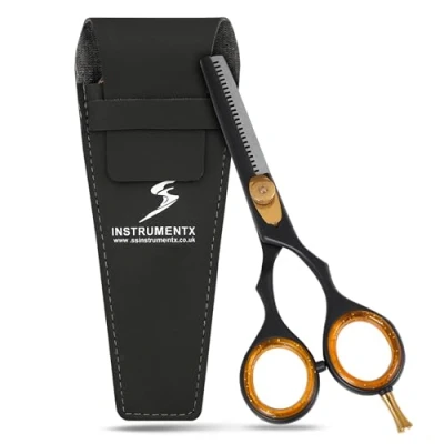 Immagine di SS INSTRUMENTX Forbici per Sfoltire i Capelli, Parrucchiere Professionali e Tagliare Barbiere Seghettate Uomini, Donne Bambini (5.5&quot;, Nera)
