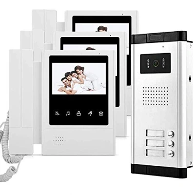 Immagine di uoweky Kit Videocitofonico con Citofono Cablato da 4,3 Pollici 700TVL IR Telecamera per Visione Notturna + 3 Monitor Interno Casa/Appartamenti
