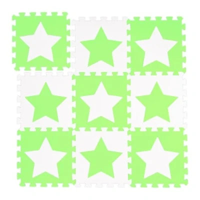 Immagine di Relaxdays Tappeto Puzzle con Stelle, 9 Tasselli, 18 Parti, Gommapiuma EVA Atossico Area da Gioco 91x91 cm, Bianco Verde, Colore, 10031428_252