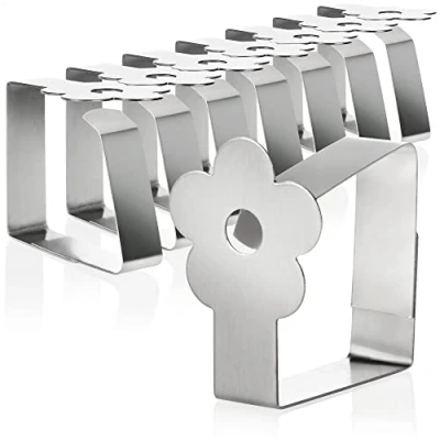 Immagine di COM FOUR® 8x clip per tovaglie premium in acciaio inossidabile porta panni biancheria da tavola interno ed esterno metallo (08 pezzi/fiore)