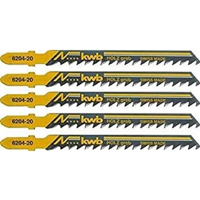 Immagine di kwb 5 x lame per seghetto alternativo Profi Pack extra strong for wood 620425 (grosso, acciaio al carbonio HCS, codolo monoblocco, T144DP) a.o. Einhell RT JS 85