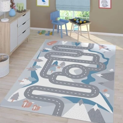Immagine di TT Home Tappeto Stanza Bambini Auto Strada Antiscivolo Moderno, Colore: Crema, Dimensione:200x290 cm