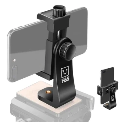 Immagine di H&amp;S Supporto per Treppiede smartphone e iPhone Universale con Rotazione a 360 Luce Anulare Adattatore Morsetto Clamp Regolabile