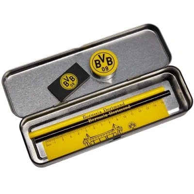 Immagine di Borussia Dortmund Schreibset mit Metallbox, Exklusives BVB Schulset, Set da Scrittura Gioventù Unisex, Nero/Giallo, 21x7x4 cm