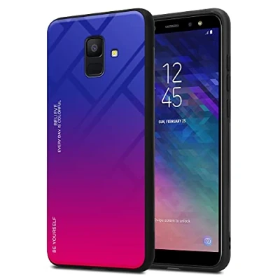 Immagine di Cadorabo Custodia compatibile con Samsung Galaxy A6 2018 in VIOLA ROSSO Coperchio protettivo bicolore silicone TPU e retro vetro temperato
