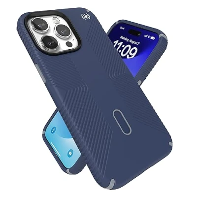 Immagine di Speck custodia per iPhone 15 Pro Max ClickLock antiscivolo Interlock, compatibile con MagSafe, presa di protezione contro le cadute, resistente ai graffi, morbida al tatto, telefono da