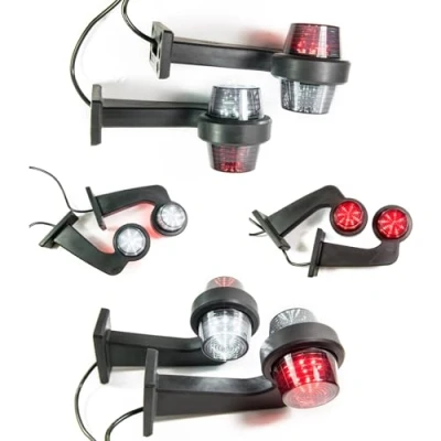 Immagine di 2 luci di posizione a LED in gomma, 12 V, 24 con stile Old School Style, colore grafite, per auto, camion, roulotte, rosso e bianco