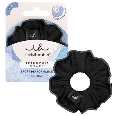 Immagine di Invisibobble scrunchies Capelli neri Sprunchie Power x1 elastico in tessuto extra forte con interno a spirale e banda riflettente ricci
