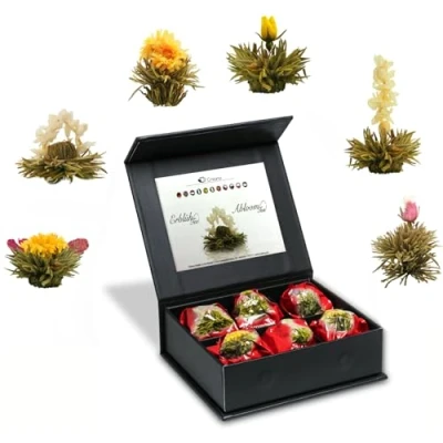 Immagine di Creano 6x Fiori di Tè bianco in elegante Scatola magnetica con Goffratura argento