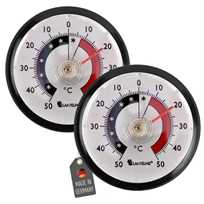 Immagine di Lantelme Set di 2 termometri per frigorifero, autoadesivi congelatore, 5,2 cm, rotondi, analogici, bimetallici, freezer, scaffalatura, termometro, nero 8059