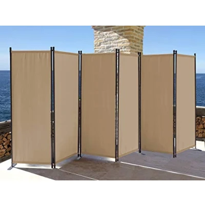 Immagine di QUICK STAR Paravento da Giardino 340 x 165 cm 6 parti pieghevole Divisorio in Tessuto Balcone Protezione della Privacy Beige