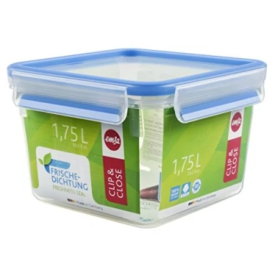Immagine di Emsa 508537 Food Square Contenitore con coperchio, 1,75 litri, trasparente / blu, Clip &amp; Chiudi