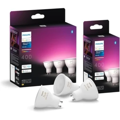 Immagine di Philips Hue Faretto Smart GU10, Luce Bianca e Colorata (5 pezzi), 400lm, Compatibile con Bluetooth, Controllo vocale Alexa, Apple Home Google Assistant