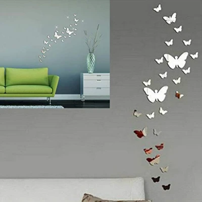 Immagine di SwirlColor 36PCS Farfalla Specchio Adesive da Parete Combinazione 3D Wall Stickers Home Decoration(Argento)