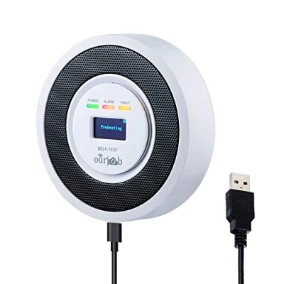 Immagine di Rilevatore di gas Combustibile Ourjob, GPL/Gas naturale/Rilevatore carbone Sensore USB alimentato allarme Metano fughe con acustico e Display digitale (Bianco)