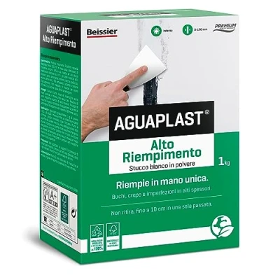 Immagine di Aguaplast Alto Riempimento polvere, stucco per interni in alti spessori. 10 cm di spessore mano unica. 1kg