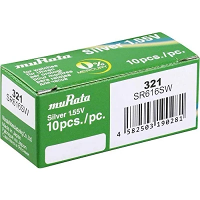 Immagine di Murata SR616SW PBWW Batteria a bottone 321, ossido d&#039;argento, 16 mAh, 1,55 V, 10 pezzi